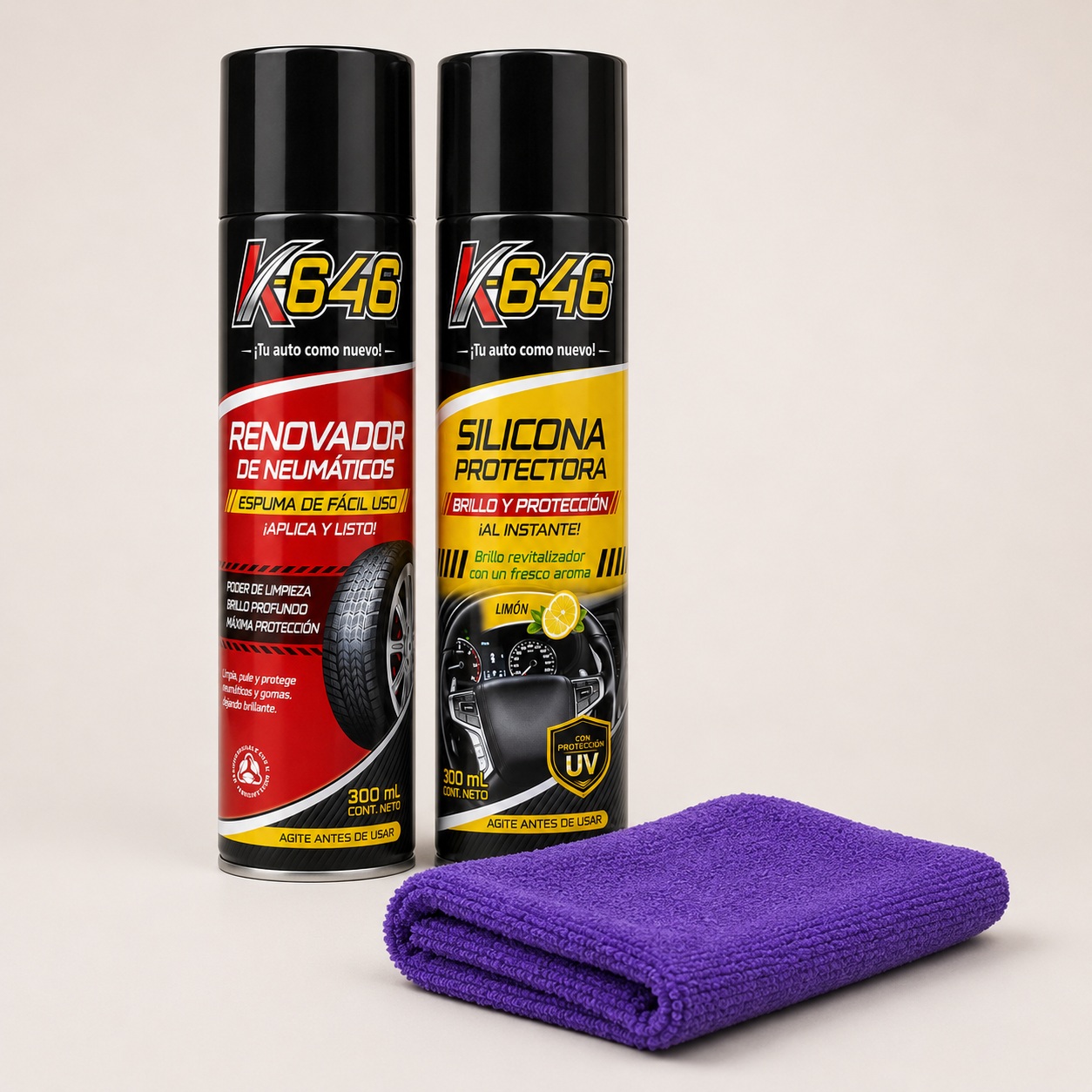 Pack K646 con renovador, silicona protectora y paño de microfibra morado de regalo